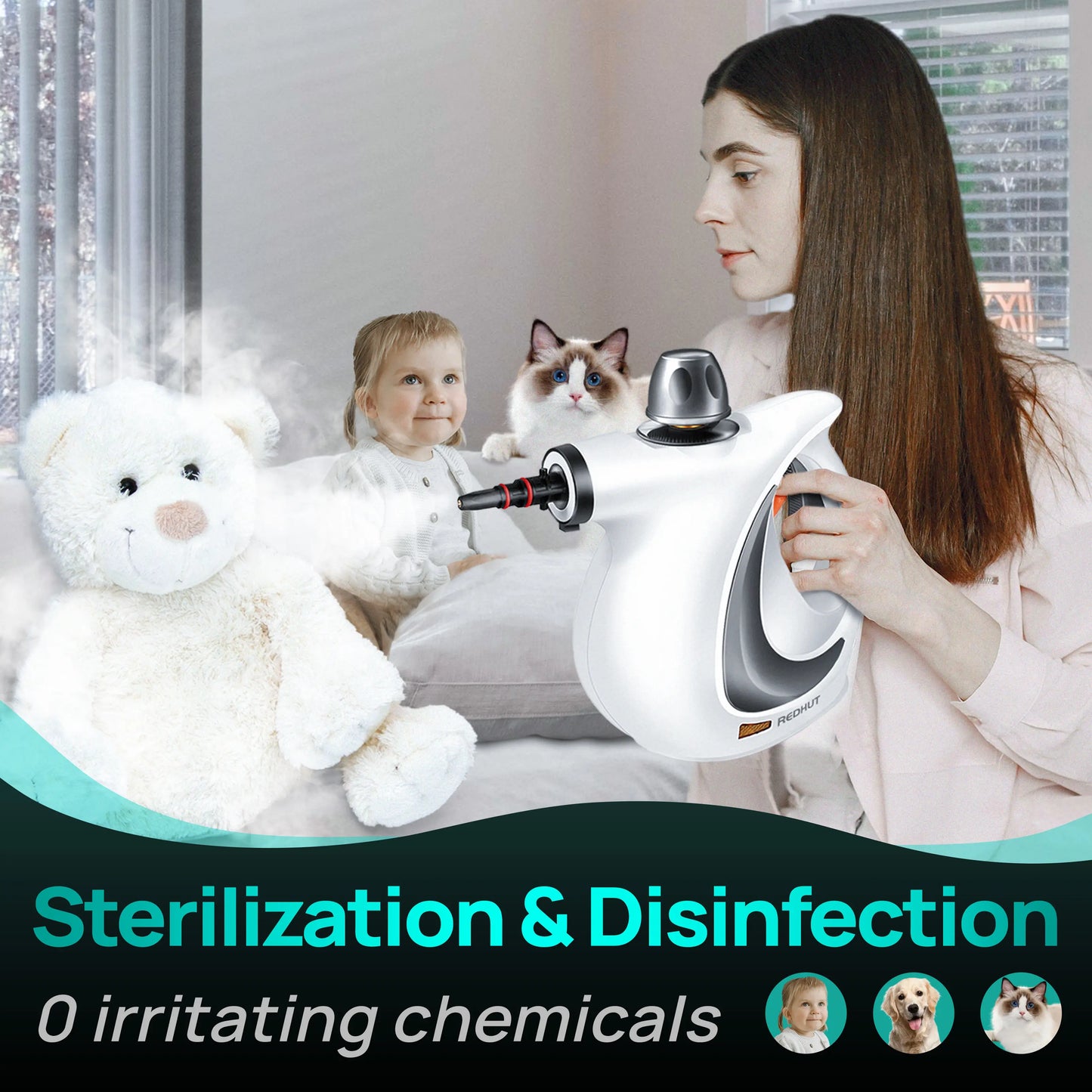 [Spring Home Refresh] Redhut 2026 Pressurized Handheld Multi-Surface Natural Steam Cleaner with 12 pcs Accessories Powerful, Chemical-Free, Steamer for Home And Car, Cleaning Washing Machine, Air Conditioner, Kitchen, Summerclean Appliances Tool Household